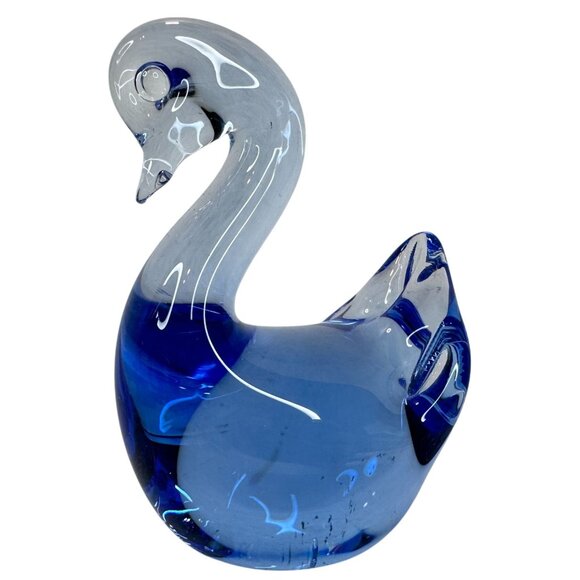 Swan Figurine Paperweight Hand Blown Art Glass Vintage Cobalt Blue 3 X 3.5 Decor - Picture 1 of 12